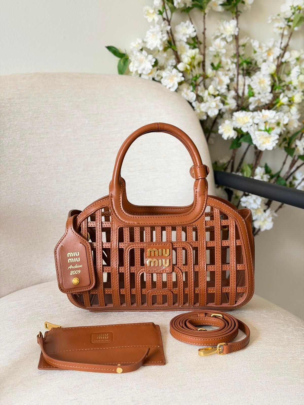 WhatsApp Image 2026-08-17 at 19.11.50 Miu Miu Cognac Leather Basket Bag - Image 1