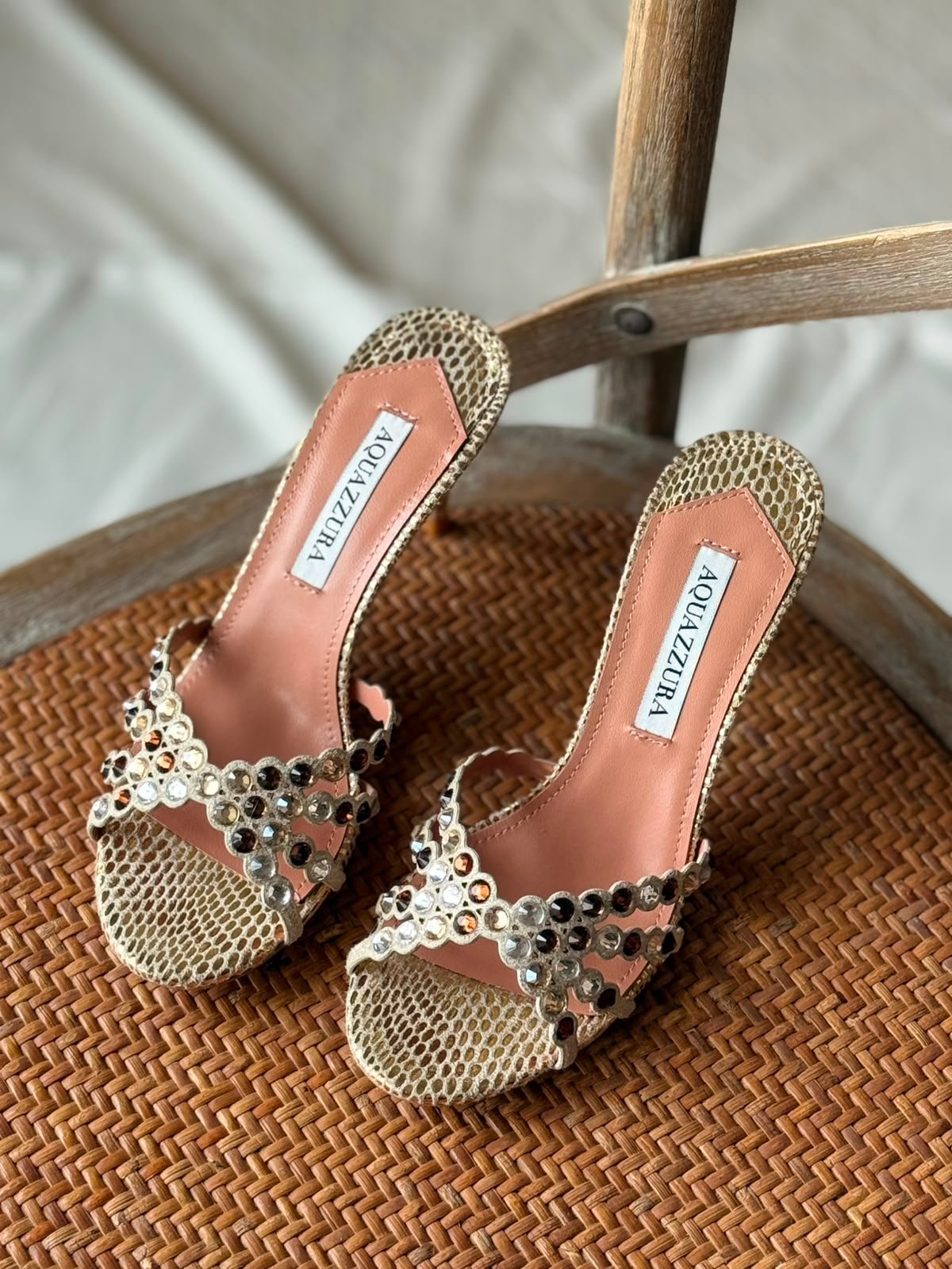 WhatsApp Image 2026-08-20 at 20.37.32 Aquazzura Tequila metallic Leather Mules in crystal embellishments & a scaly finish - Image 1