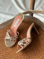 Aquazzura Tequila metallic Leather Mules in crystal embellishments & a scaly finish - Image 2