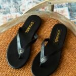 Chanel Thong Sandals with Gold-Tone CC logo on the toe post