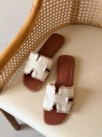 Hermès Fringed Linen Canvas Oran Flats