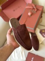 Loro Piana Deep-Wine suede babouche walk mules - Image 3