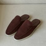 Loro Piana Deep-Wine suede babouche walk mules