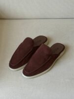 Loro Piana Deep-Wine suede babouche walk mules