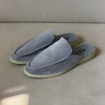 Loro Piana Cool-Grey suede babouche walk mules