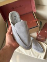 Loro Piana Cool-Grey suede babouche walk mules - Image 2