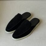 Loro Piana Black suede babouche walk mules