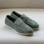 Loro Piana Summer Walk suede loafers in a Muted Green shade