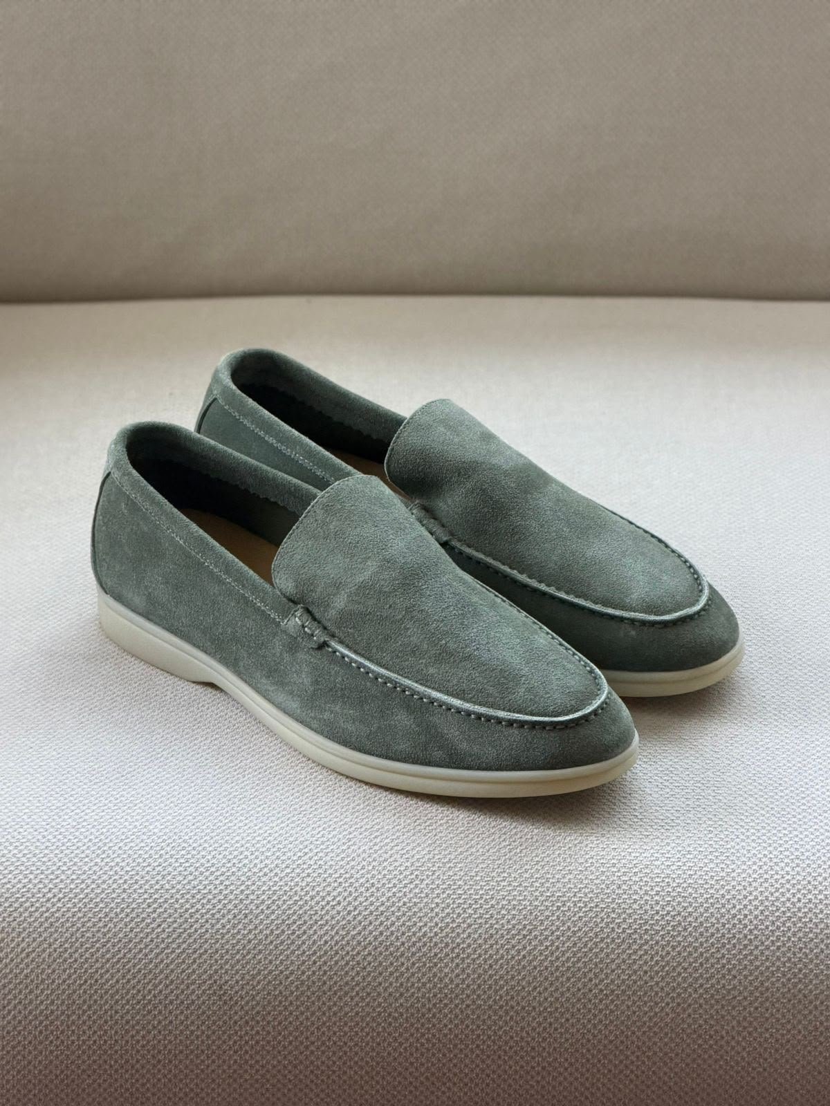 WhatsApp Image 2026-08-22 at 17.18.53 (1) Loro Piana Summer Walk suede loafers in a Muted Green shade - Image 1