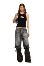 Diesel Black M-Onerva Tank Top a prominent silver-tone oval "D" logo - Image 2
