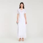 Sandro Levana beaded knit maxi dress in white elegent pearl accented button