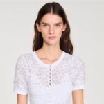 Sandro Levana beaded knit maxi dress in white elegent pearl accented button - Image 2