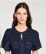 Sandro Rhinestone knit maxi dress in a shimmering navy blue textured knit - Image 2
