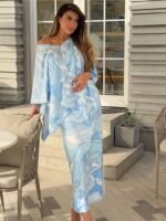Pucci Orchidee & Soleil Print Cape Dress in Light Blue - Image 2