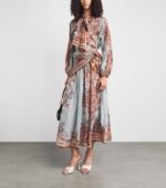 Zimmermann Aster silk Tie-Neck blouse & matching scarf midi skirt an intricate blue paisley floral print - Image 2