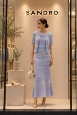 Sandro Sky blue decorative knit top and cardigan set matching ombré maxi skirt - Image 3
