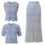 Sandro Sky blue decorative knit top and cardigan set matching ombré maxi skirt