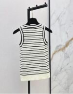 Chanel Black & White striped knit tank top prominent gold-tone CC logo Buttons down the front placket - Image 2