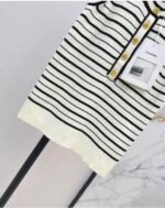 Chanel Black & White striped knit tank top prominent gold-tone CC logo Buttons down the front placket - Image 4