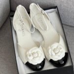Chanel Lambskin Patent Calfskin Cap Toe Camellia Mary Jane Flats
