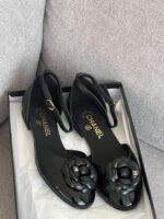 Chanel Lambskin Patent Calfskin Cap Toe Camellia Mary Jane Flats - Image 5
