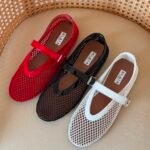 Alaïa Fishnet Ballet Flats in Mesh & Patent Leather