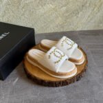 Chanel White Terrycloth slide sandals