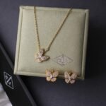 VanCleef & Arpels Butterfly Full Stone Necklace & earings 18K yellow gold, white Gold plated with Stone