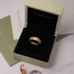 VanCleef & Arpels  Perlée diamonds ring, 3 rows 18K yellow gold, white & ChmpnGold Plated with Stone