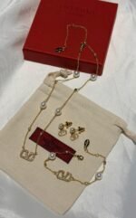VALENTINO * Full Set * ⁠Necklace, Earrings & Bracelet  * Gold-Finish Metal with Stones & Pearl