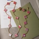 Van Cleef & Arpels  * Full Set Pink with ChmpionGold (Alhambra)* Necklace 10 Motifs , Earings 1 Motif & Bracelet 5 Motifs