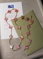 Van Cleef & Arpels  * Full Set Pink with ChmpionGold (Alhambra)* Necklace 10 Motifs , Earings 1 Motif & Bracelet 5 Motifs