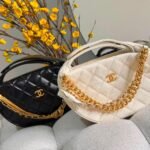 Chanel Double Chain Bow Pouch Quilted Caviar Mini Hobo Bag