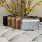 Valentino Garavani VLogo Signature Metallic Grainy Calfskin Wallet with chain