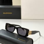 Balenciaga BB0096S Rectangular Sunglasses with Bold Gold-Tone BB logo