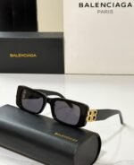 Balenciaga BB0096S Rectangular Sunglasses with Bold Gold-Tone BB logo