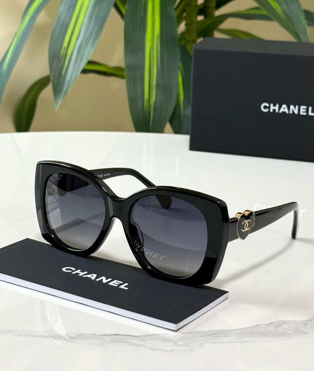 WhatsApp Image 2026-09-14 at 17.16.38 Chanel Black Acetate Square Sunglasses heart shaped temple accents with CC logo - Image 1