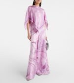 Pucci Pink-Print Silk-Twill Cape Top & Wide-Leg Pants Matching Set