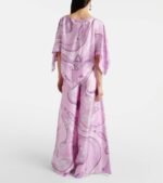 Pucci Pink-Print Silk-Twill Cape Top & Wide-Leg Pants Matching Set - Image 2