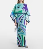 Pucci Iride Caped Silk Twill Maxi Dress