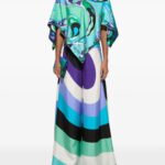Pucci Orchidee-Print Silk-Twill Cape Top and Iride-Print Wide-Leg Pants Matching Set